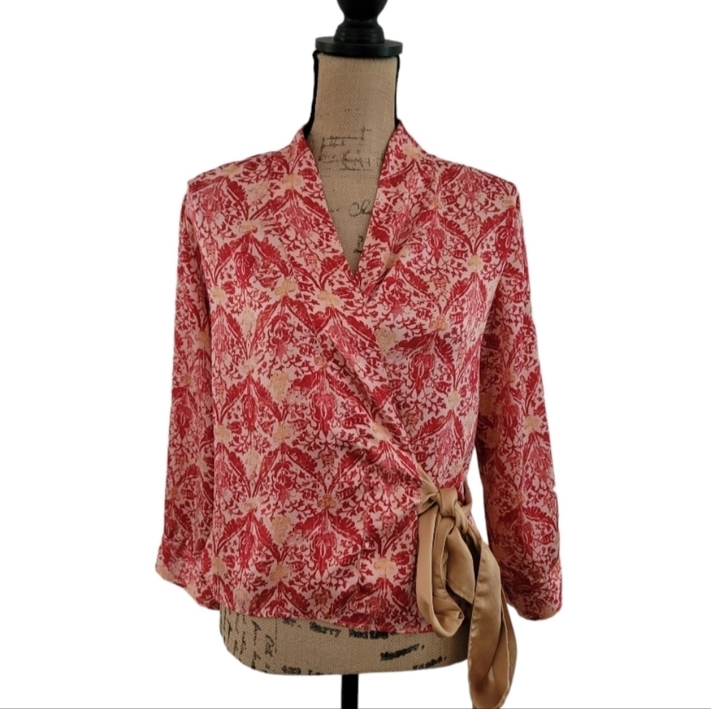 Gap Body 100% Silk True Wrap Blouse, Small